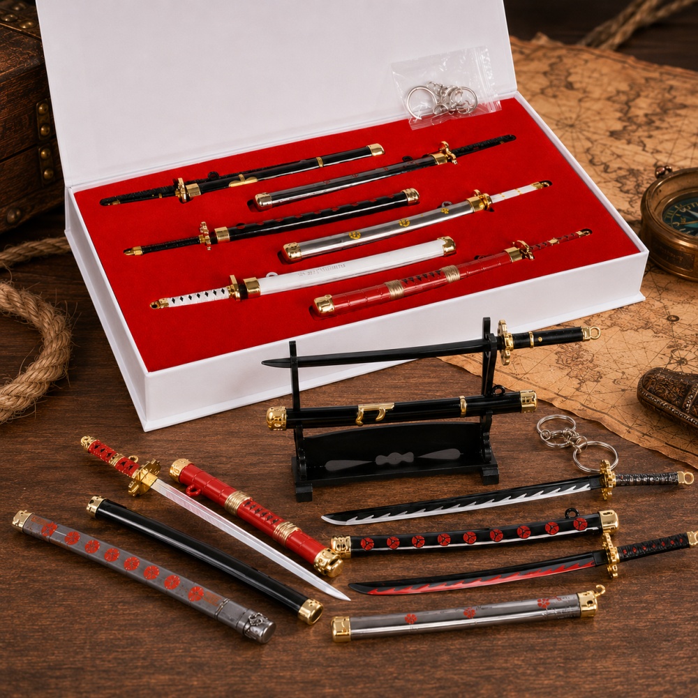 Cosplay Prop Katana - Set Kotak Gantungan Kunci Pedang Zoro