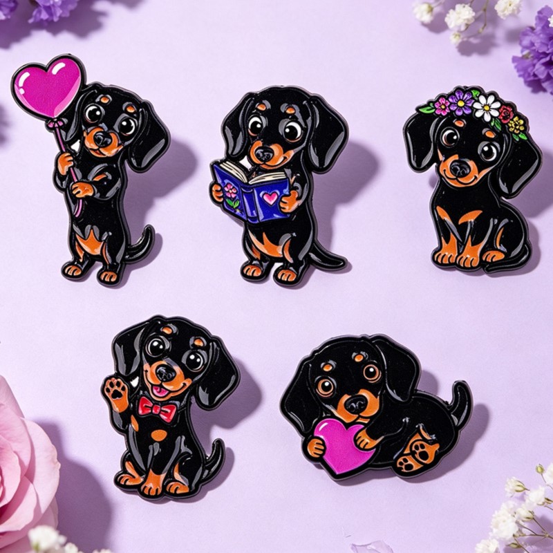 5pcs Set Pin Enamel Dachshund  - Cosplay Prop Bag ulasan dan harga